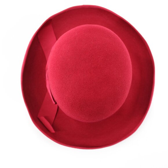 Laura Ashley Wide Brim Hat Magenta Wool Vintage Grosgrain Bow Great Britain 22.5 - Picture 6 of 14